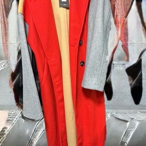 Fashion Nova Red and Gray Pea Coat